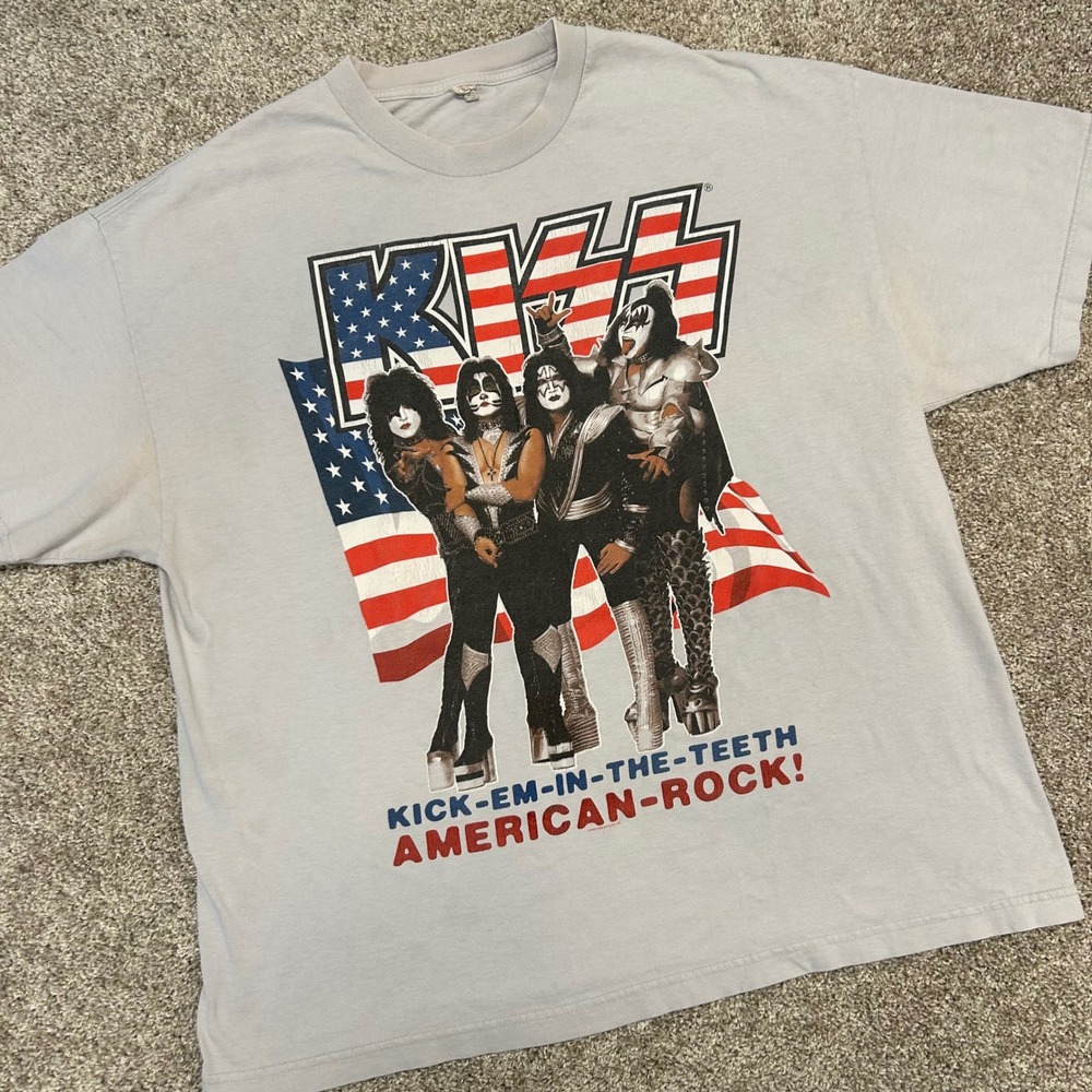 Kiss 2009 American Rock Kick Em In The Teeth Tshirt Men 2XL Gray Band Music